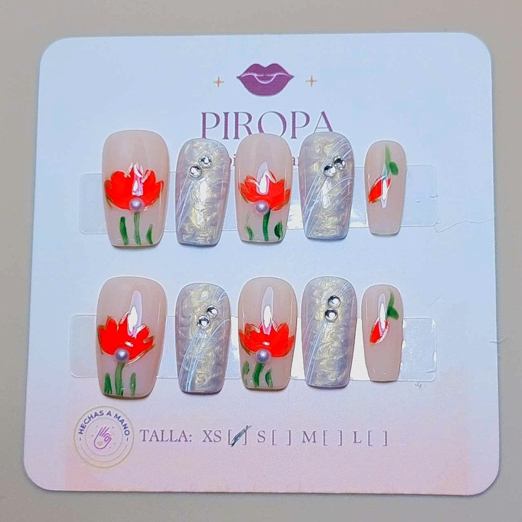 Set Flor Veraniega — uñas press on glam hechas a mano