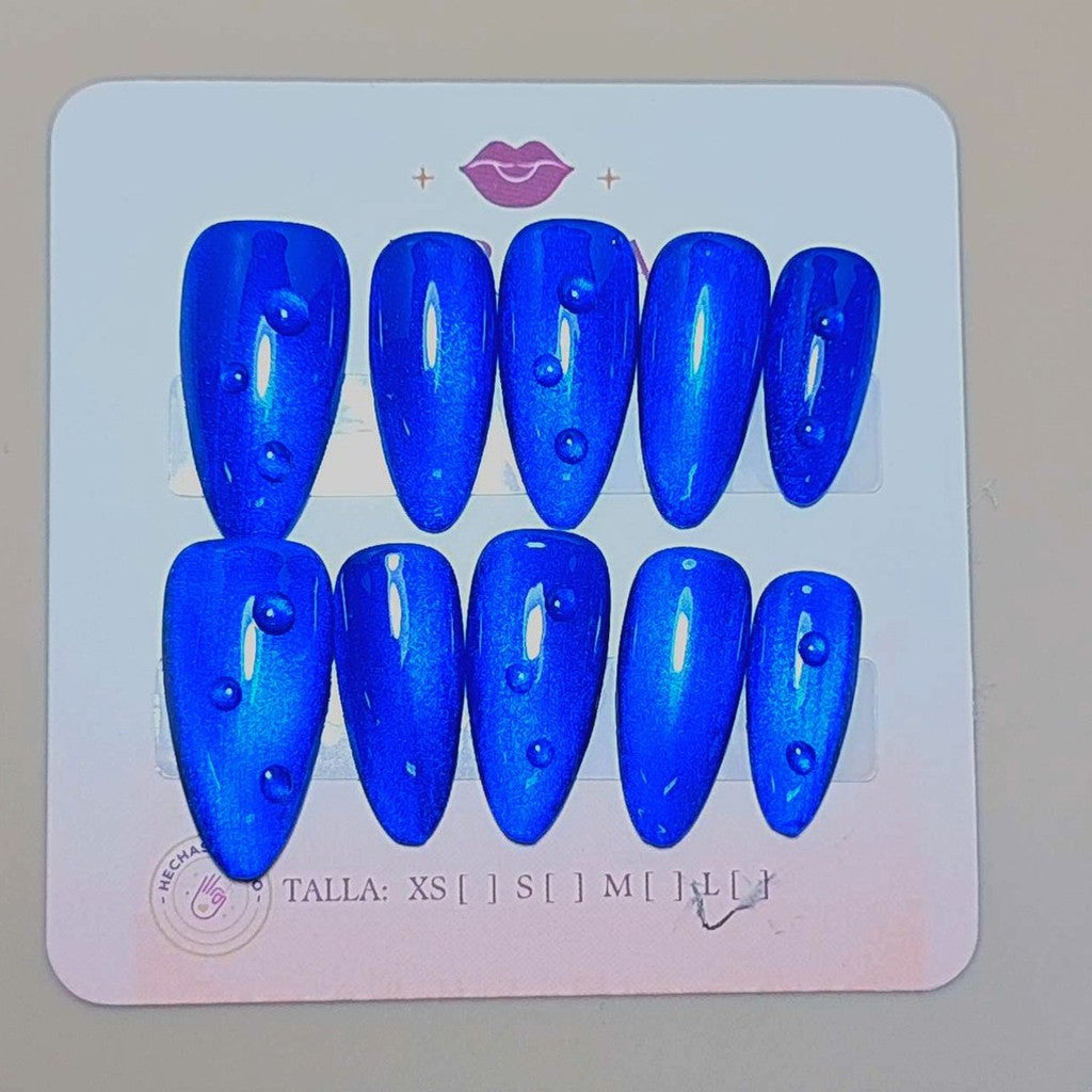 Set Azul Marino con Gotas — uñas press on glam hechas a mano