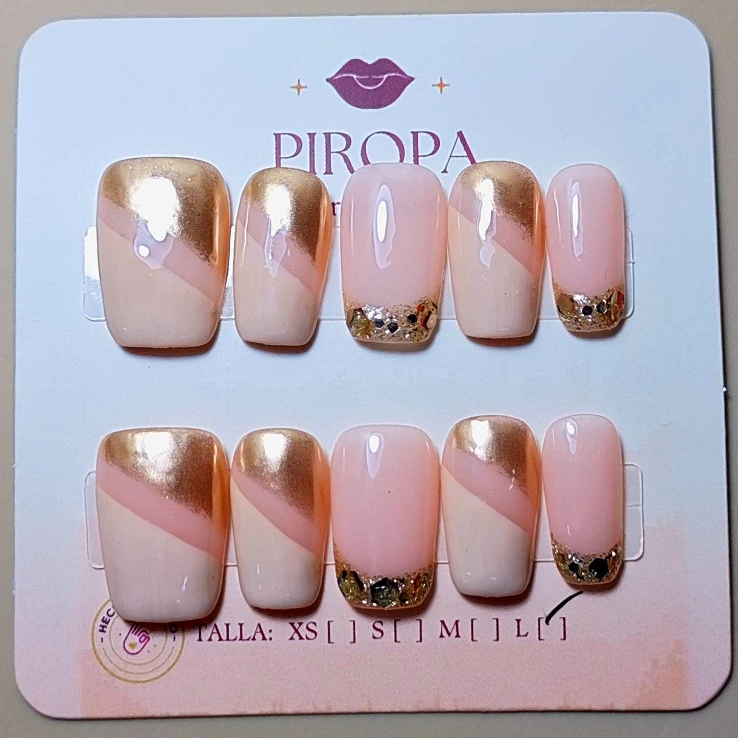 Set Elegancia Nude — uñas press on glam hechas a mano