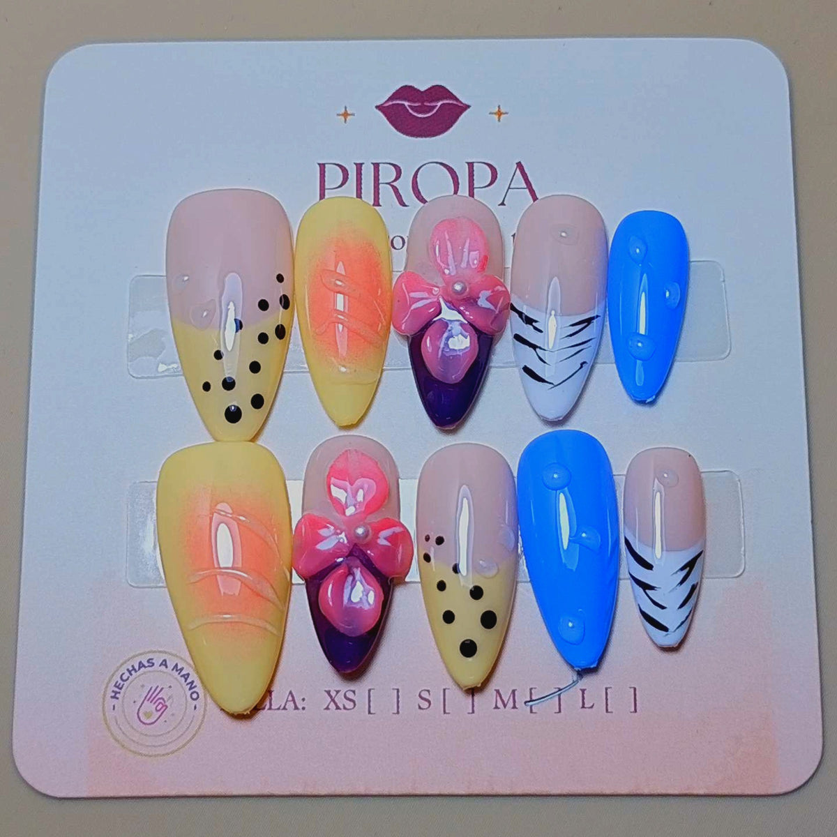 Set Playa Tropical — uñas press on glam hechas a mano