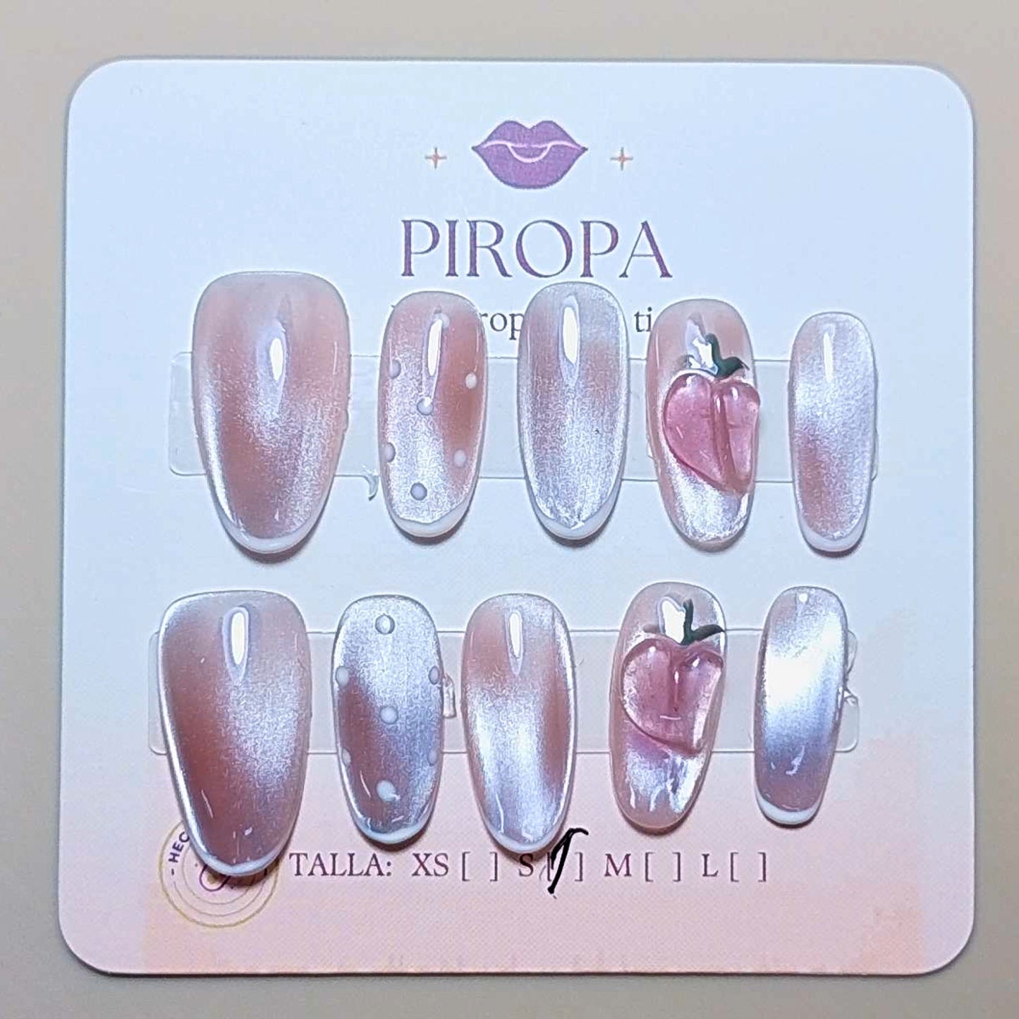 Set Melocotón Ojo de Gato — uñas press on glam hechas a mano