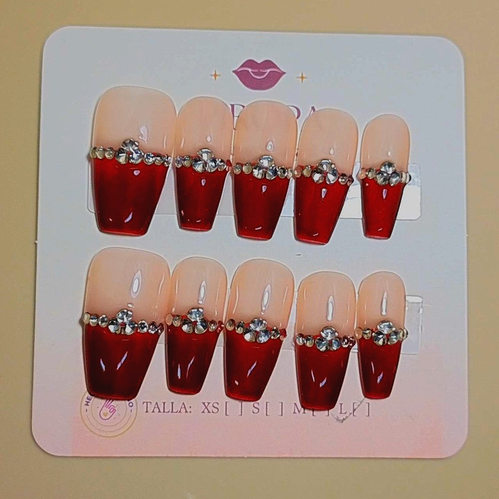 Set Francesa de Cristal — uñas press on glam hechas a mano