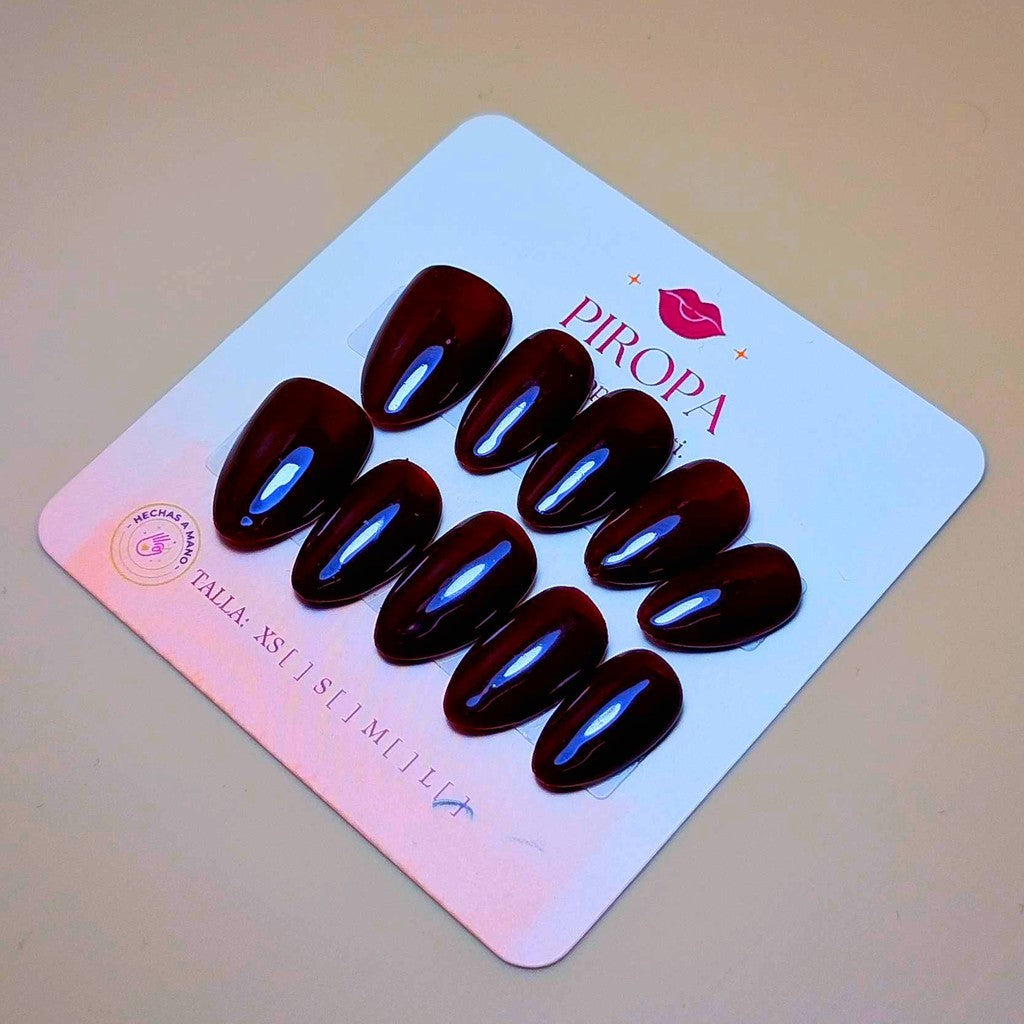 Set Vino Oscuro Brillante — uñas press on glam hechas a mano