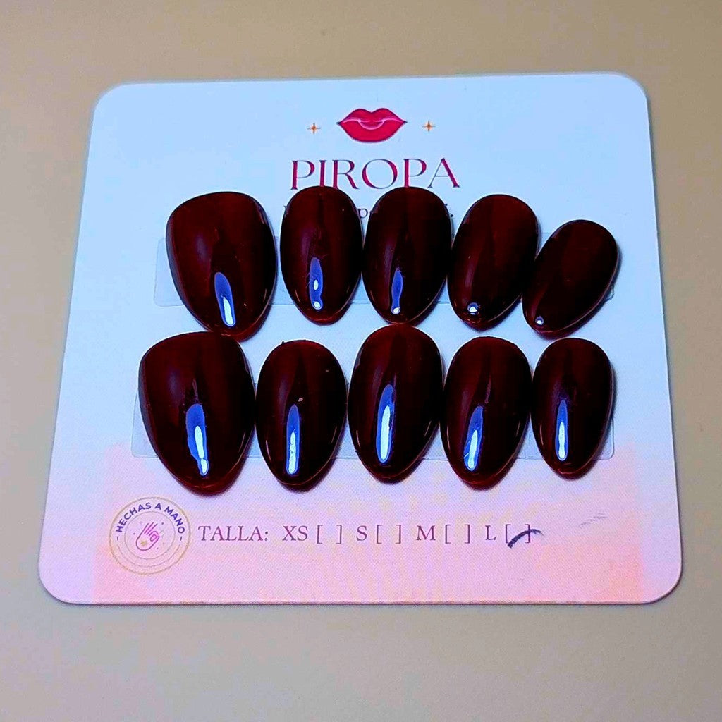 Set Vino Oscuro Brillante — uñas press on glam hechas a mano