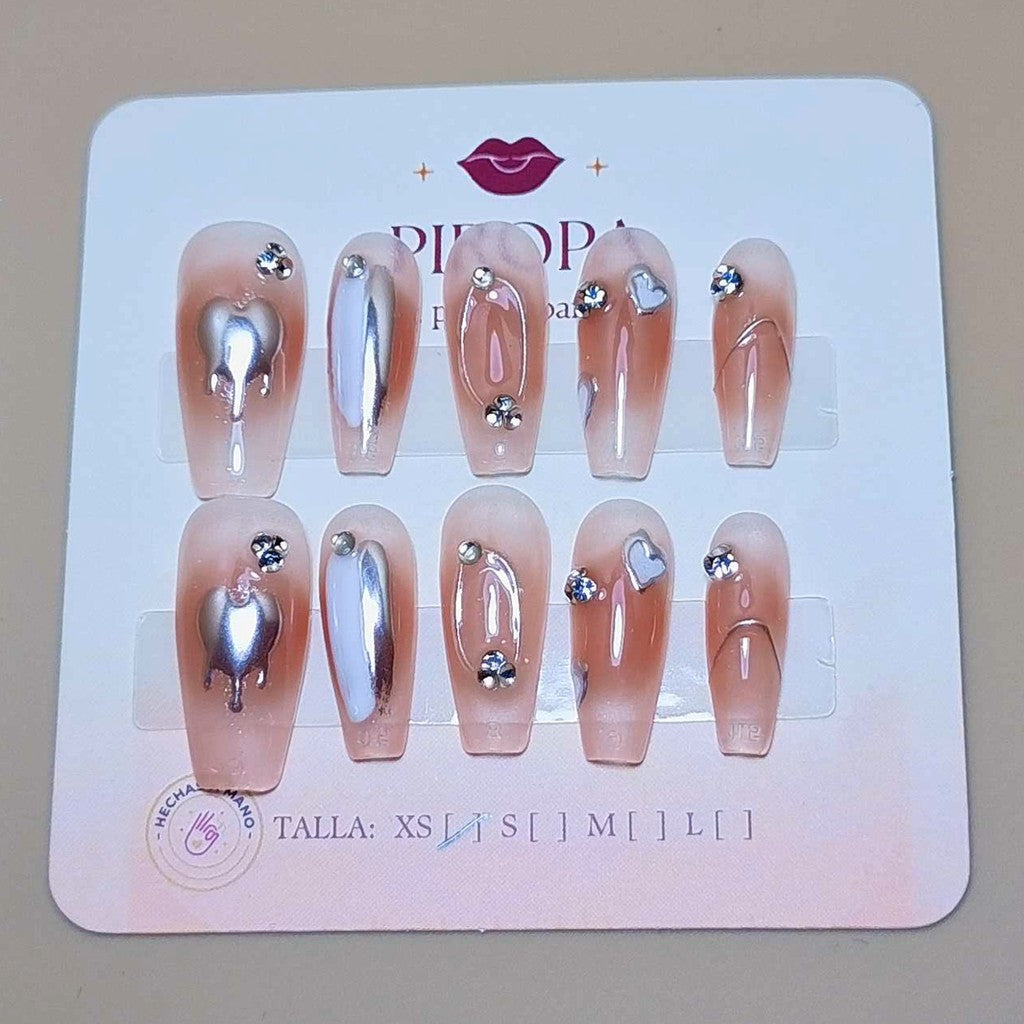 Set Estrella Fugaz Metalica — uñas press on glam hechas a mano