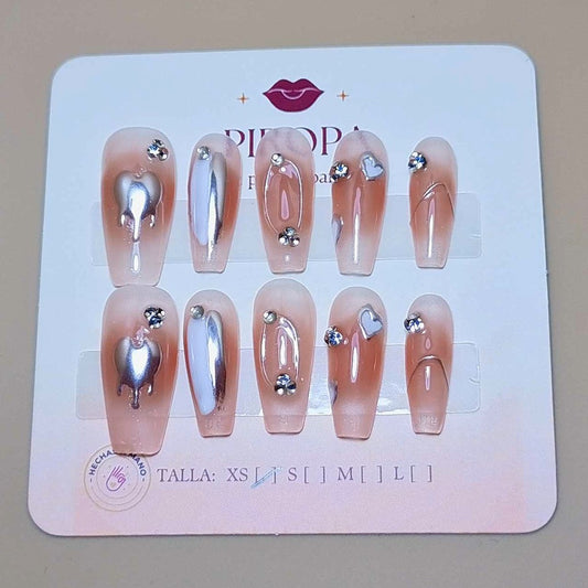 Set Estrella Fugaz Metalica — uñas press on glam hechas a mano