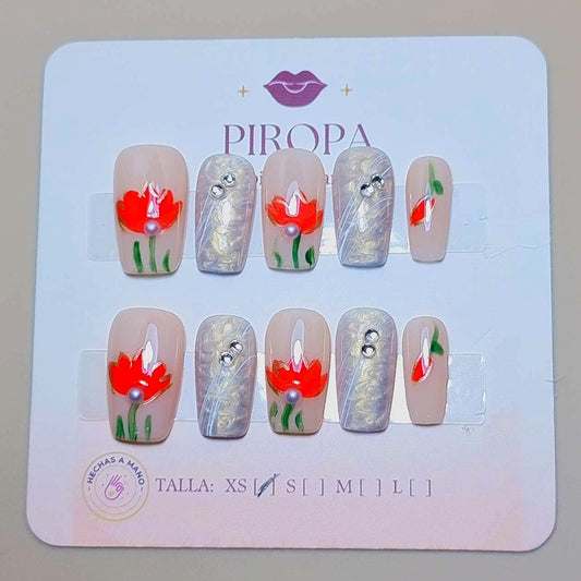 Set Flor Veraniega — uñas press on glam hechas a mano