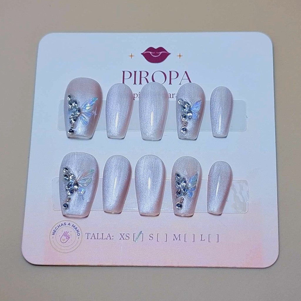 Set Mariposa Cristal Rosa — uñas press on glam hechas a mano