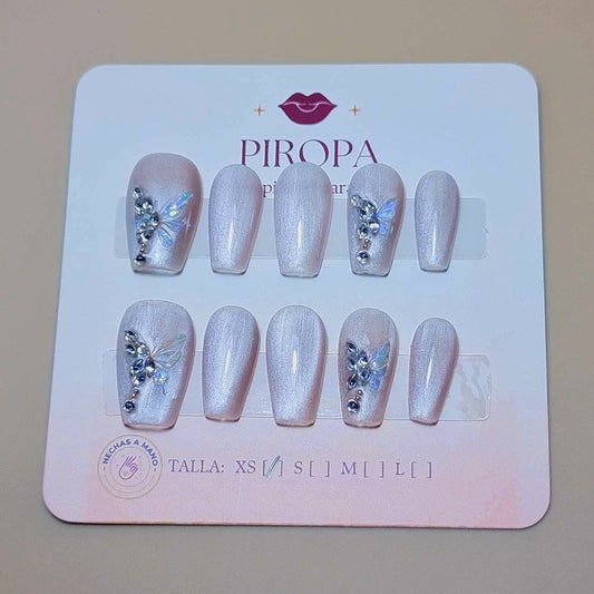 Set Mariposa Cristal Rosa — uñas press on glam hechas a mano