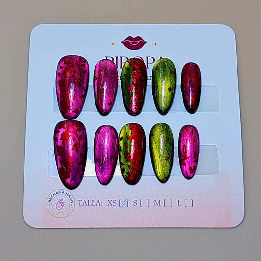 Set Brillo Floral Cromatico — uñas press on glam hechas a mano