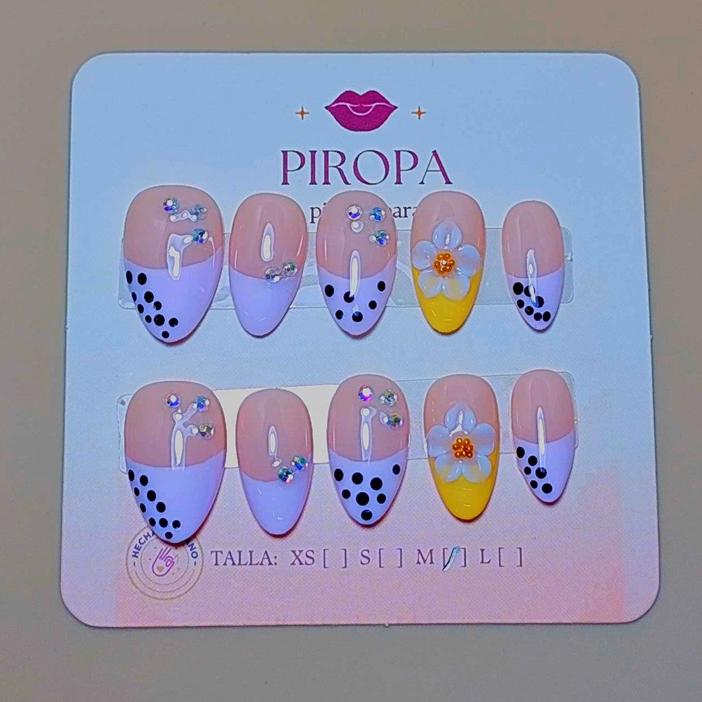 Set Bubble Tea Tropical — uñas press on glam hechas a mano