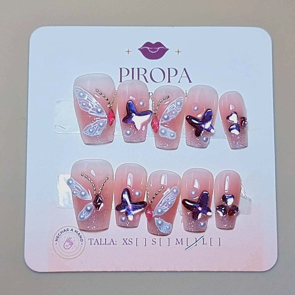 Set Beso Mariposa Estelar — uñas press on glam hechas a mano