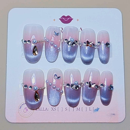 Set Cristales Perla Estelar — uñas press on glam hechas a mano