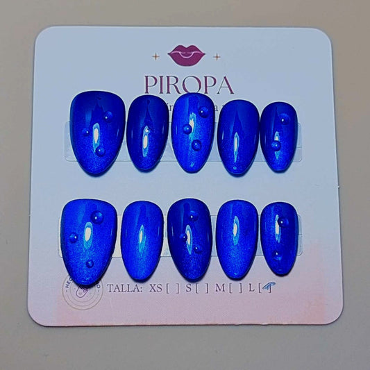 Set Azul Marino Con Gotas — uñas press on glam hechas a mano