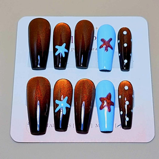 Set Playa Atardecer Oscuro — uñas press on glam hechas a mano