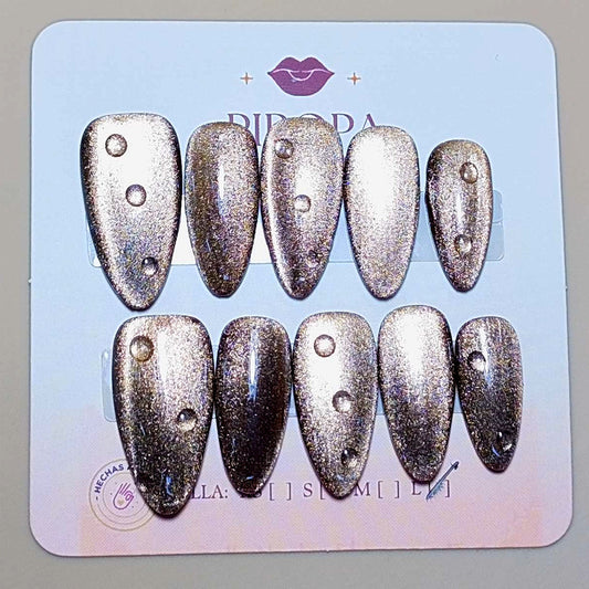 Set Beso de Cristal — uñas press on glam hechas a mano