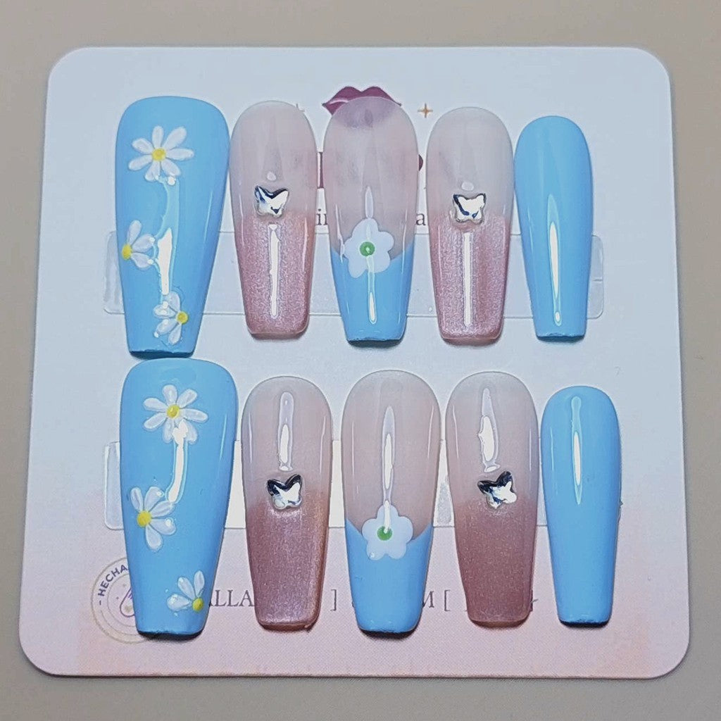 Set Cielo Brillante de Flor — uñas press on glam hechas a mano