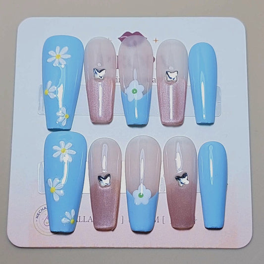 Set Cielo Brillante de Flor — uñas press on glam hechas a mano