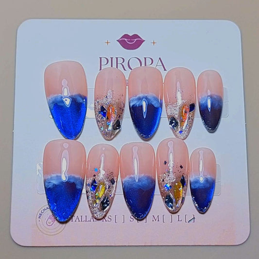 Set Oceano Cromatico Estela — uñas press on glam hechas a mano