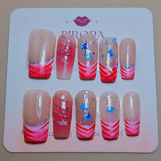 Set Sueño Rosa Brillante — uñas press on glam hechas a mano