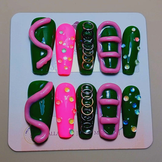 Set Estilo 3D Chunky — uñas press on glam hechas a mano