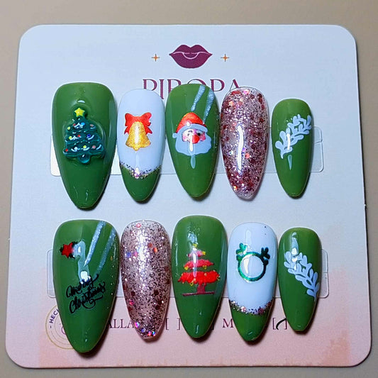 Set Brisa Navideña — uñas press on glam hechas a mano