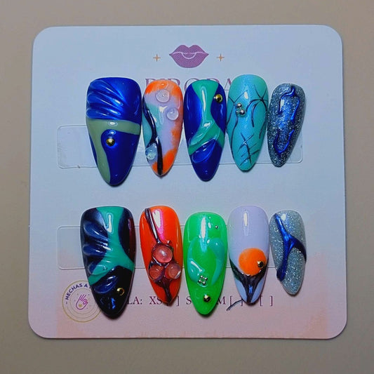 Set Arte Orgánico — uñas press on glam hechas a mano