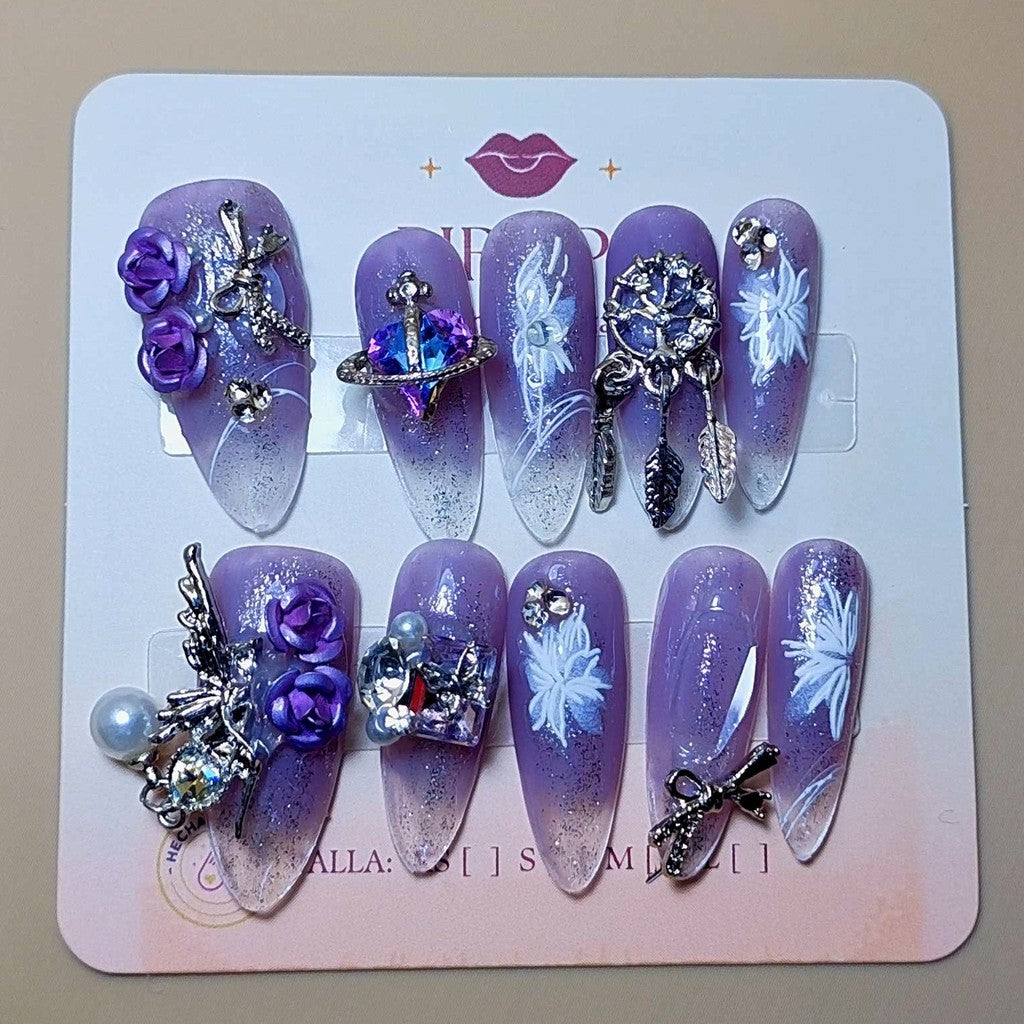 Set Amatista Floral Glam — uñas press on glam hechas a mano