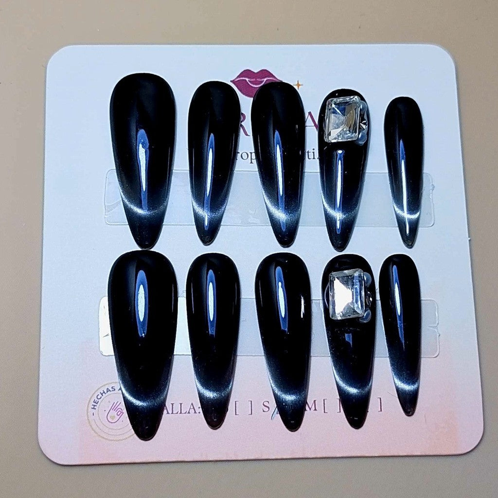 Set Cuarzo Cósmico Negro — uñas press on coquette hechas a mano