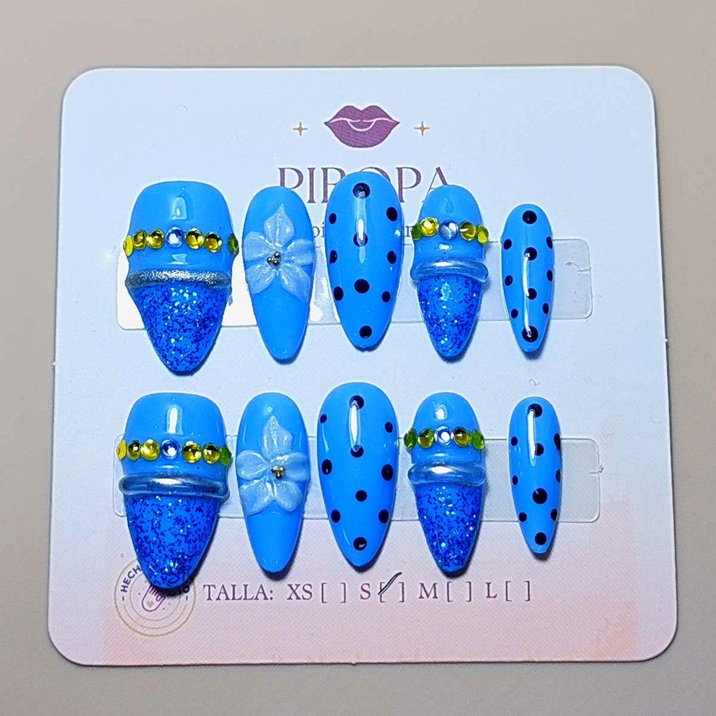 Set Azul cenicienta — uñas press on glam hechas a mano