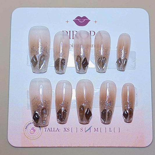 Set Atardecer Cristalino — uñas press on nude hechas a mano