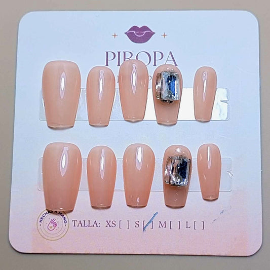 Set Nude Crystal Elegante — uñas press on coquette hechas a mano