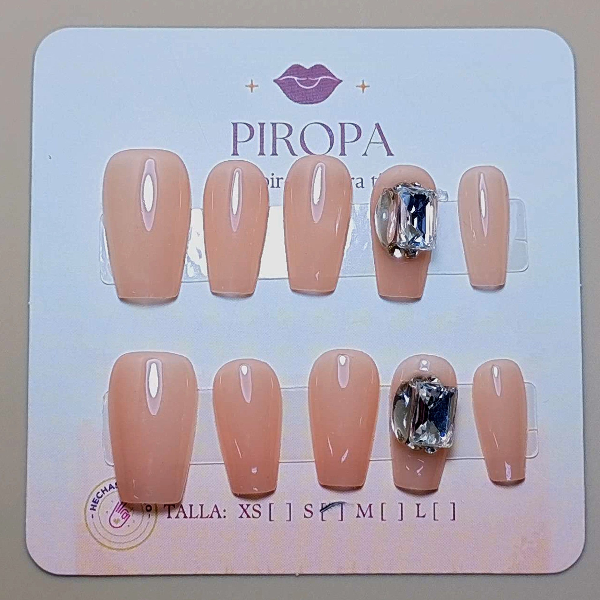 Set Nude Crystal Elegante — uñas press on coquette hechas a mano