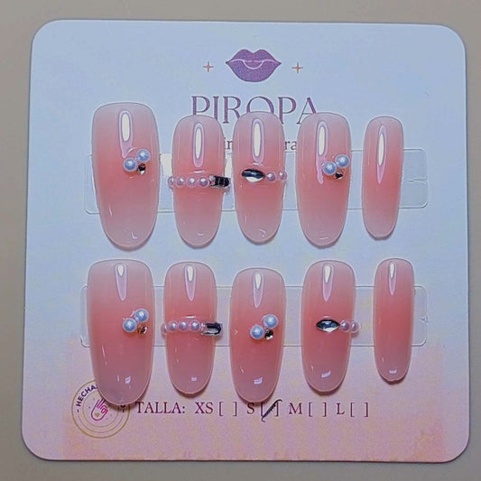 Set Milky Perla Elegante — uñas press on coquette hechas a mano