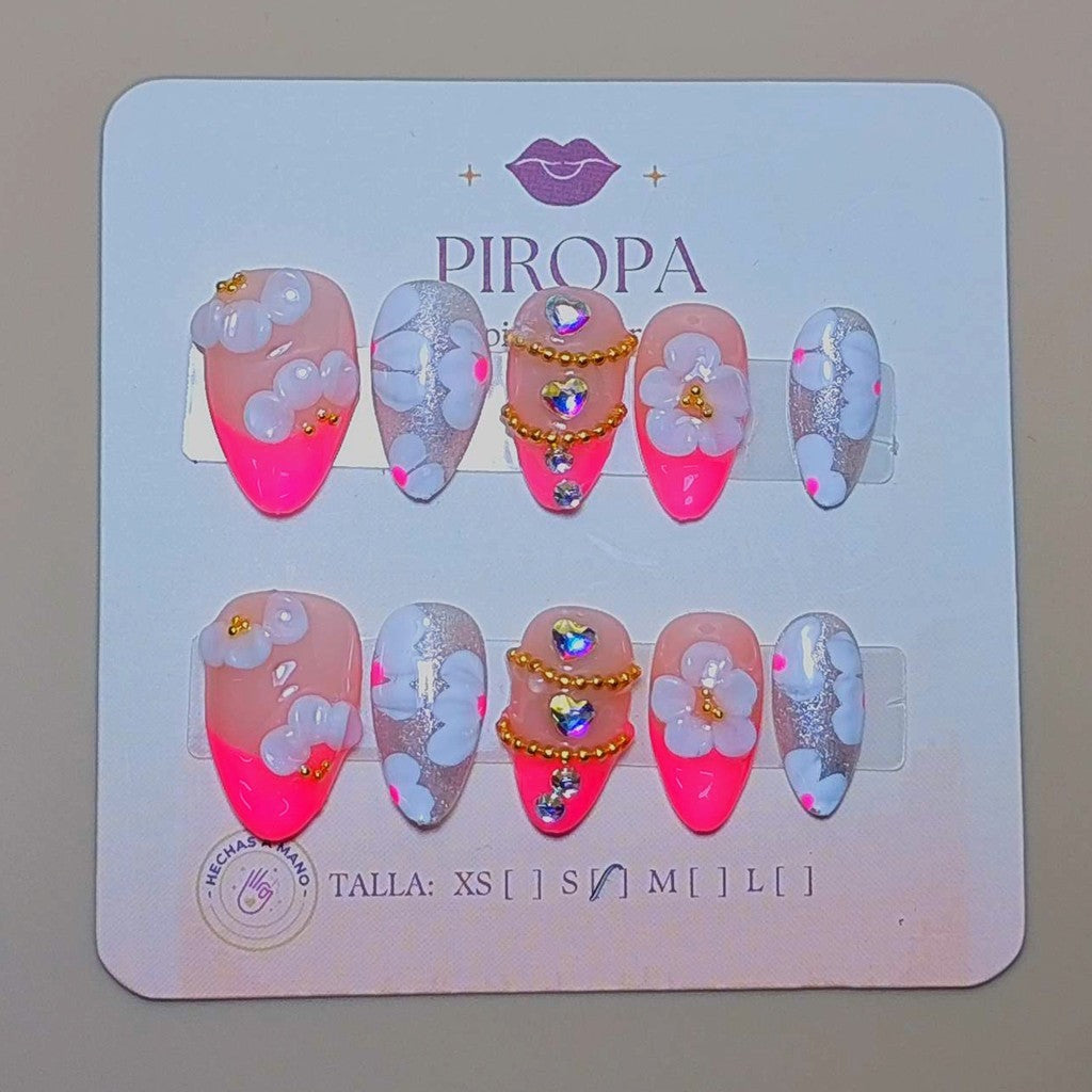 Set Gala de Flores — uñas press on francesa hechas a mano