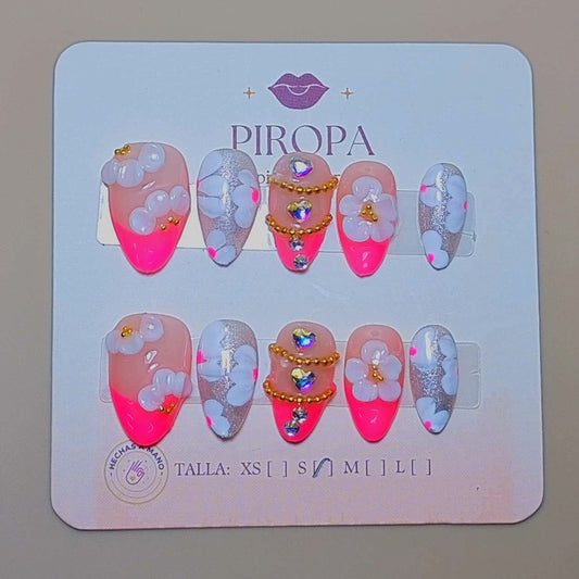 Set Gala de Flores — uñas press on francesa hechas a mano