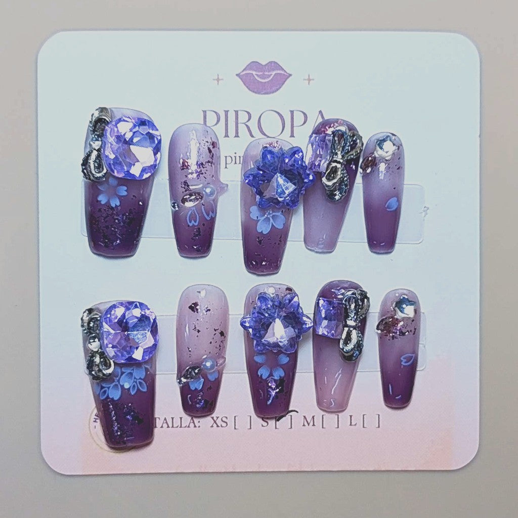Set Aurora Amatista — uñas press on glam hechas a mano