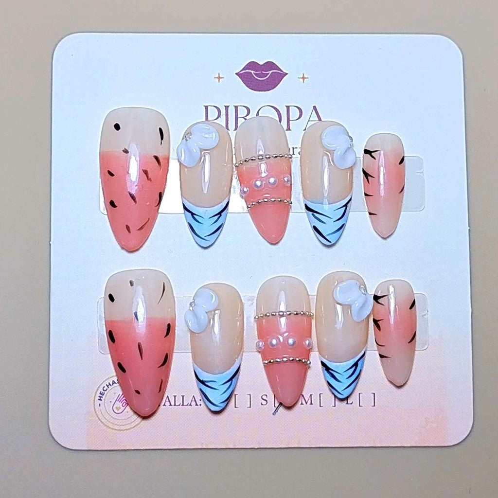 Set Encanto de Nácar — uñas press on glam hechas a mano