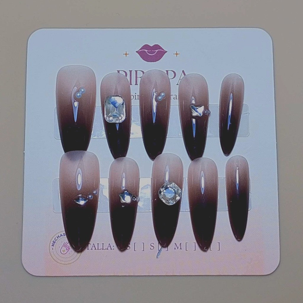 Set Siames de Gala — uñas press on glam hechas a mano