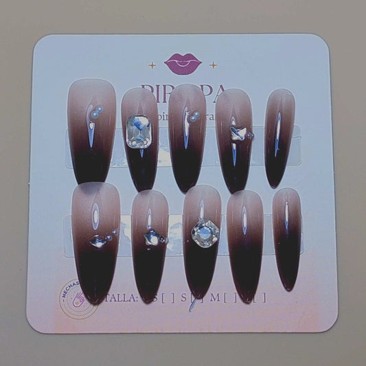 Set Siames de Gala — uñas press on glam hechas a mano