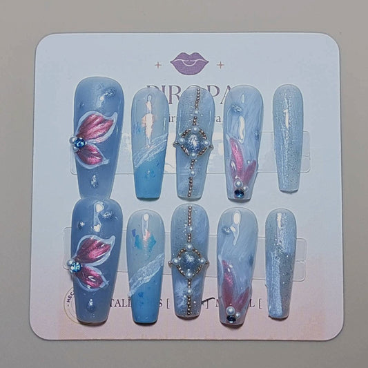 Set Canto de Sirena — uñas press on coquette hechas a mano