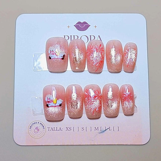 Set Magia de Carrusel — uñas press on glam hechas a mano