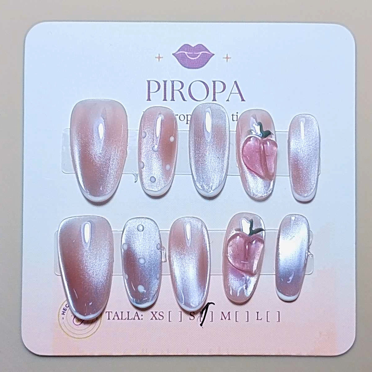 Set Melocotón Ojo de Gato — uñas press on glam hechas a mano