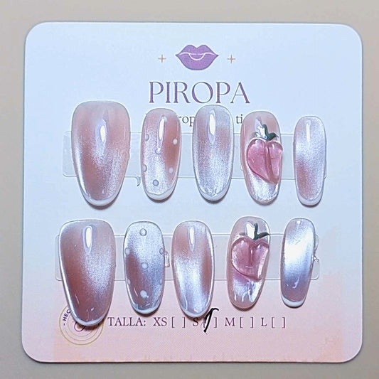 Set Melocotón Ojo de Gato — uñas press on glam hechas a mano