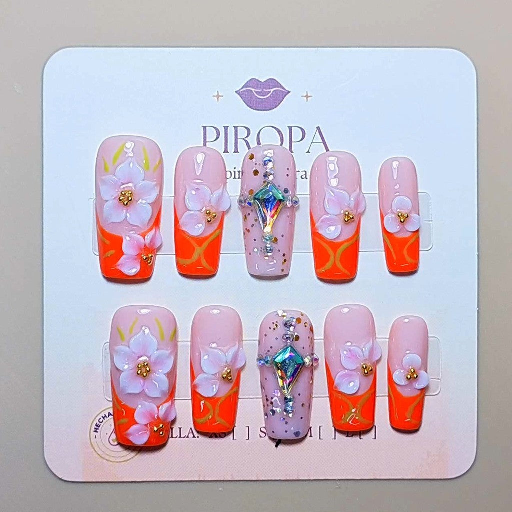 Set Flor de Azahar — uñas press on francesa hechas a mano