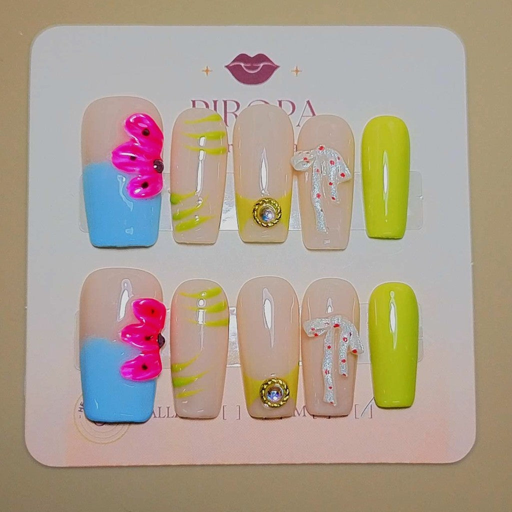 Set Fiebre Tropical — uñas press on glam hechas a mano