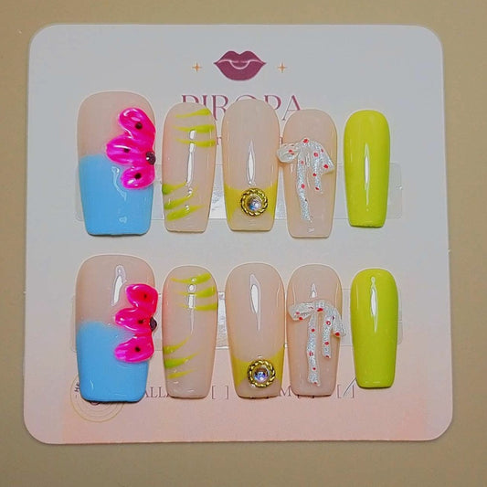 Set Fiebre Tropical — uñas press on glam hechas a mano