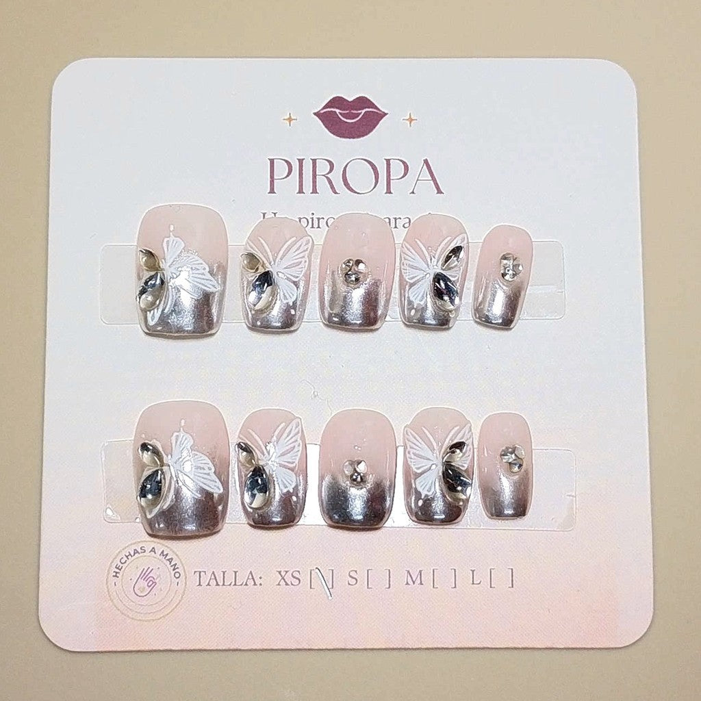 Set Francés Metalizada — uñas press on glam hechas a mano