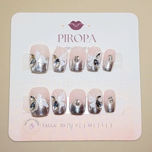 Set Francés Metalizada — uñas press on glam hechas a mano