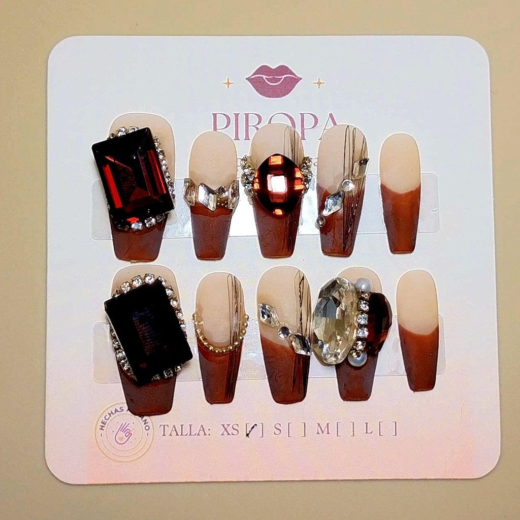 Set Realeza Chocolate — uñas press on glam hechas a mano